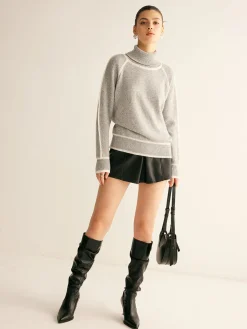 Clearance Contrast Piping Turtleneck Sweater Sweater Tops|Sweaters & Cardigans
