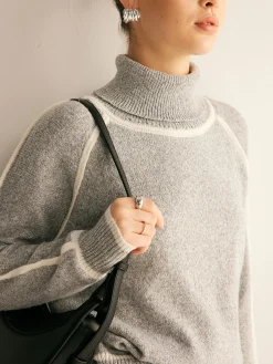 Clearance Contrast Piping Turtleneck Sweater Sweater Tops|Sweaters & Cardigans