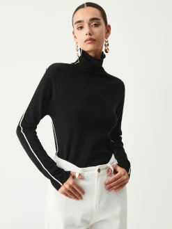 Sale Contrast Piping Turtleneck Long Sleeve Top Tank Tops & Camis|Tops