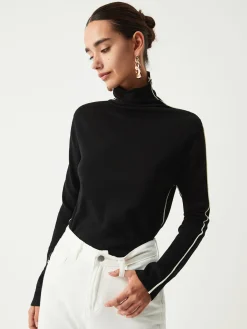 Sale Contrast Piping Turtleneck Long Sleeve Top Tank Tops & Camis|Tops