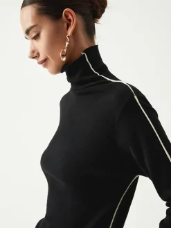 Sale Contrast Piping Turtleneck Long Sleeve Top Tank Tops & Camis|Tops