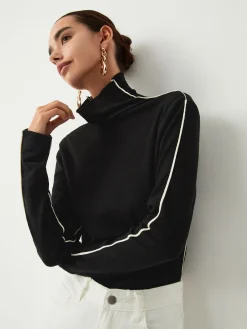 Sale Contrast Piping Turtleneck Long Sleeve Top Tank Tops & Camis|Tops