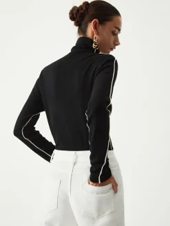 Sale Contrast Piping Turtleneck Long Sleeve Top Tank Tops & Camis|Tops