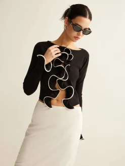 Clearance Contrast Ruffle Skinny Cardigan Cardigans|Sweaters & Cardigans