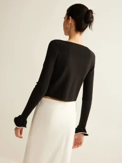 Clearance Contrast Ruffle Skinny Cardigan Cardigans|Sweaters & Cardigans