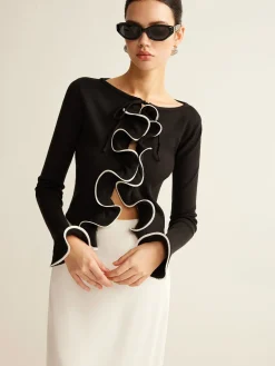 Clearance Contrast Ruffle Skinny Cardigan Cardigans|Sweaters & Cardigans