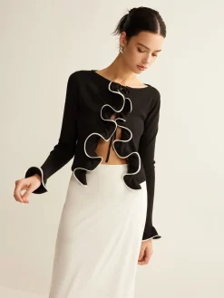Clearance Contrast Ruffle Skinny Cardigan Cardigans|Sweaters & Cardigans