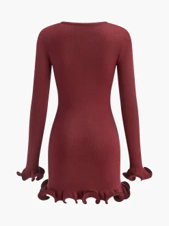 Clearance Contrast Ruffle Slim Dress Casual Dresses|Work Dresses