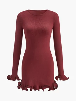 Clearance Contrast Ruffle Slim Dress Casual Dresses|Work Dresses
