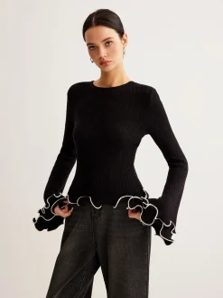 Hot Contrast Ruffle Sweater Sweater Tops|Sweaters & Cardigans