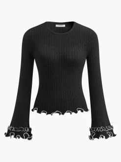 Hot Contrast Ruffle Sweater Sweater Tops|Sweaters & Cardigans