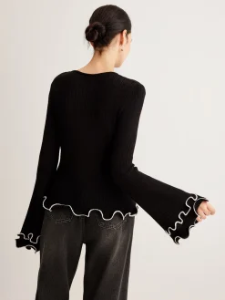 Hot Contrast Ruffle Sweater Sweater Tops|Sweaters & Cardigans