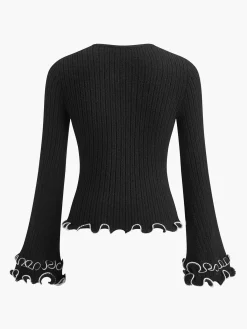 Hot Contrast Ruffle Sweater Sweater Tops|Sweaters & Cardigans