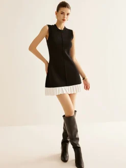Hot Contrast Ruffle Sweater Tank Dress Black Dresses|Sweater Dresses