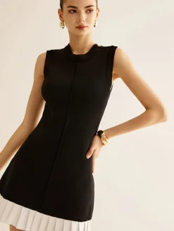 Hot Contrast Ruffle Sweater Tank Dress Black Dresses|Sweater Dresses