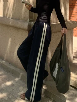 Clearance Contrast Side Trim Drawstring Pants Pants|Bottoms