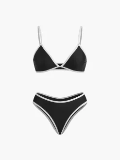 Outlet Contrast Strap Triangle Bikini Set Swimwear|Tops