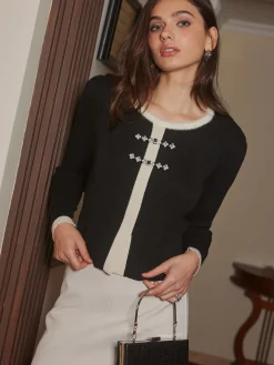 Sale Contrast Trim Beaded Knit Top Sweater Tops|Sweaters & Cardigans