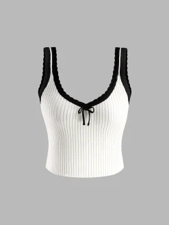 Clearance Contrast Trim Bow Crop Sweater Vest Sweater Vests|Sweaters & Cardigans