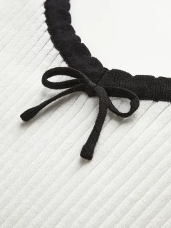 Clearance Contrast Trim Bow Crop Sweater Vest Sweater Vests|Sweaters & Cardigans