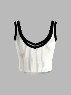 Clearance Contrast Trim Bow Crop Sweater Vest Sweater Vests|Sweaters & Cardigans