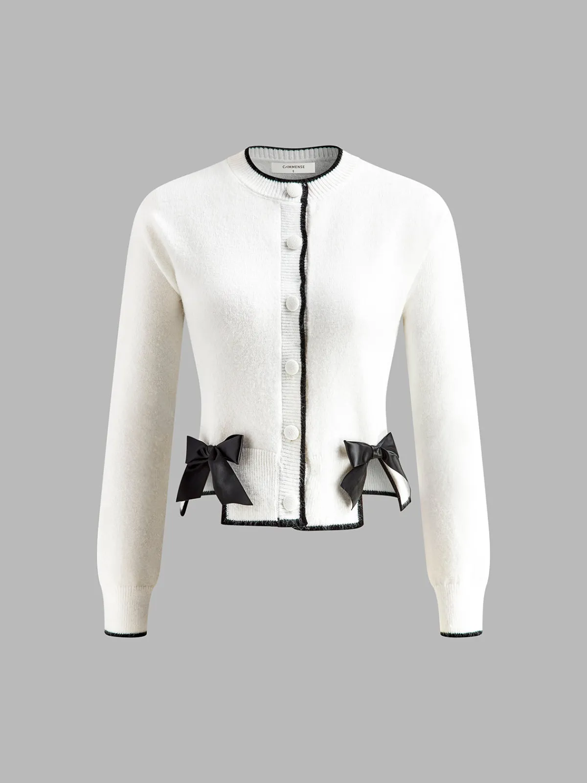 Outlet Contrast Trim Bow Decor Knit Outwear Sweater Tops|Outerwear