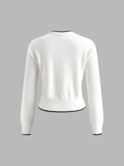Outlet Contrast Trim Bow Decor Knit Outwear Sweater Tops|Outerwear