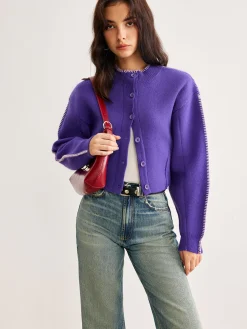 New Contrast Trim Breasted Crop Cardigan Cardigans|Sweaters & Cardigans