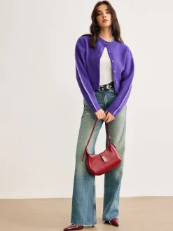 Discount Contrast Trim Breasted Crop Cardigan Cardigans|Sweaters & Cardigans