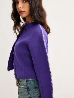 Discount Contrast Trim Breasted Crop Cardigan Cardigans|Sweaters & Cardigans