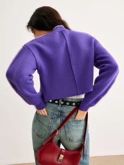 Discount Contrast Trim Breasted Crop Cardigan Cardigans|Sweaters & Cardigans