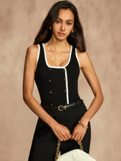Clearance Contrast Trim Breasted Sweater Vest Sweater Vests|Sweaters & Cardigans