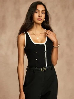 Clearance Contrast Trim Breasted Sweater Vest Sweater Vests|Sweaters & Cardigans