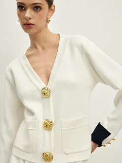 Clearance Contrast Trim Button Jersey Cardigan Cardigans|Sweaters & Cardigans