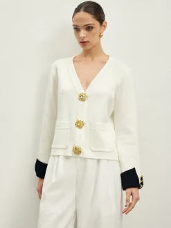 Clearance Contrast Trim Button Jersey Cardigan Cardigans|Sweaters & Cardigans