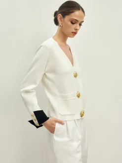 Clearance Contrast Trim Button Jersey Cardigan Cardigans|Sweaters & Cardigans
