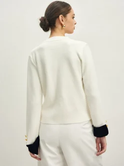 Clearance Contrast Trim Button Jersey Cardigan Cardigans|Sweaters & Cardigans