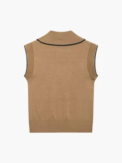 Online Contrast Trim Button Lapel Sweater Vest Knitwear|Vests