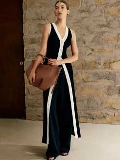 New Contrast Trim Button Sweater Tank Dress Black Dresses|Sweater Dresses