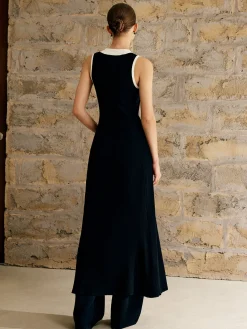 New Contrast Trim Button Sweater Tank Dress Black Dresses|Sweater Dresses