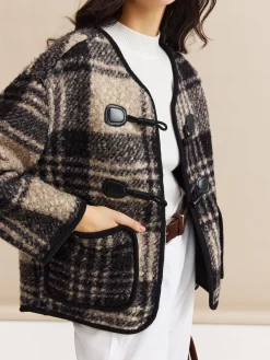 Outlet Contrast Trim Checked Tweed Coat Outerwear|Coats