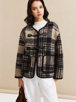 Outlet Contrast Trim Checked Tweed Coat Outerwear|Coats