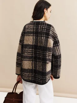 Outlet Contrast Trim Checked Tweed Coat Outerwear|Coats