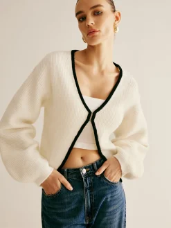 Contrast Trim Clasp Knit Outwear Sweater Tops|Outerwear