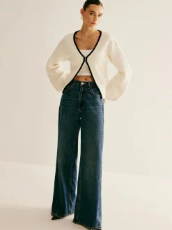 Contrast Trim Clasp Knit Outwear Sweater Tops|Outerwear