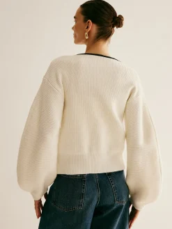 Contrast Trim Clasp Knit Outwear Sweater Tops|Outerwear