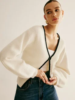 Contrast Trim Clasp Knit Outwear Sweater Tops|Outerwear