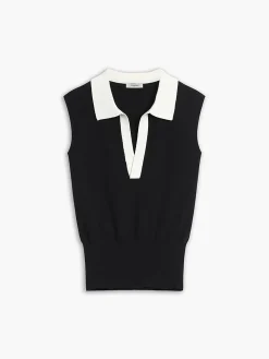 Sale Contrast Trim Collar V-neck Knit Sweater Vest Sweater Vests|Sweaters & Cardigans