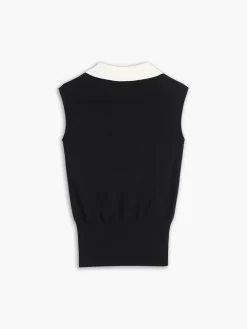Sale Contrast Trim Collar V-neck Knit Sweater Vest Sweater Vests|Sweaters & Cardigans