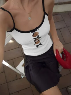 Hot Contrast Trim Cut Out Cami Top Tank Tops & Camis|Tops